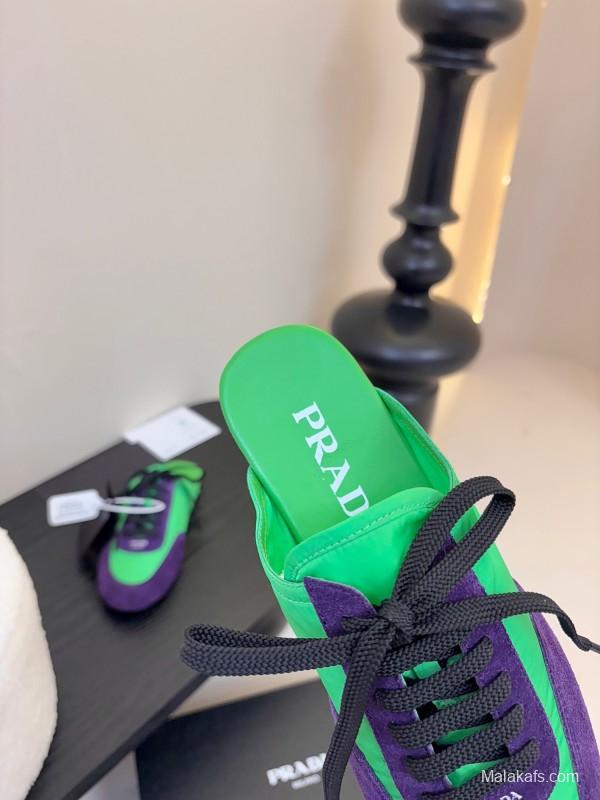 2025 Women Prada Green Purple Suede Sneakers