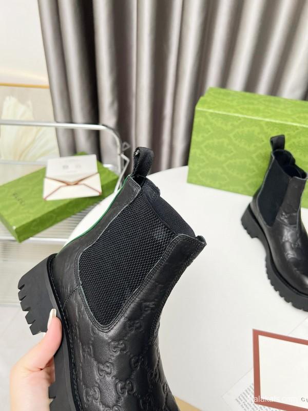 2024 Women Gucci Black Leather Ankle Boots MJ00340