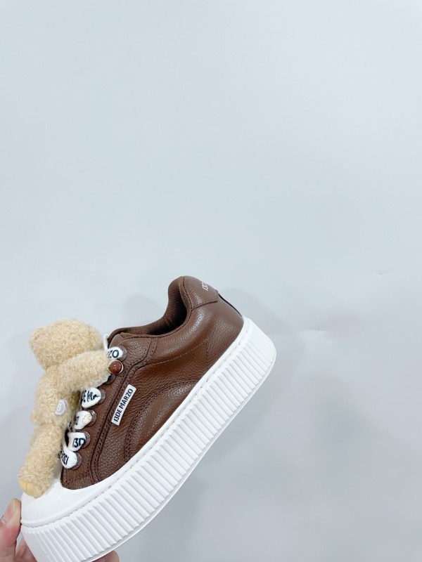 2025 Women 13DE MARZO Brown White Leather Plush Toy Sneakers KFY00300