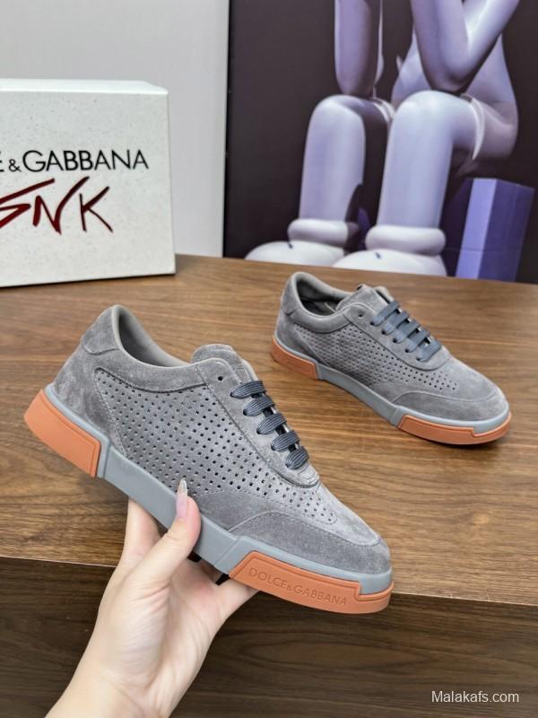 2025 Men Dolce & Gabbana Gray Suede Casual Sneakers LY00280