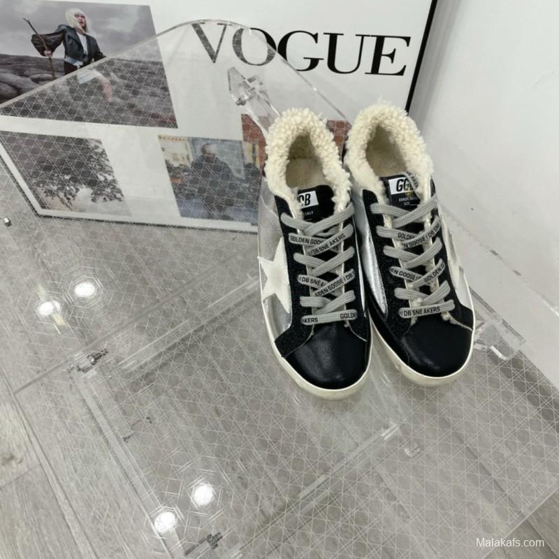 2025 Women GGDB Silver Black Leather Shearling Sneaker