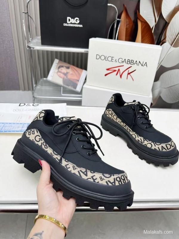 2024 Unisex Dolce & Gabbana Black Beige Leather Derby Shoes MJ00360