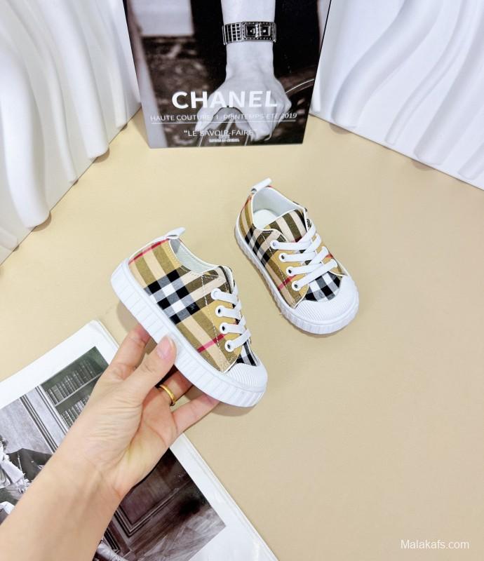 2024 Kids BURBERRY Khaki Black White Canvas Sneakers