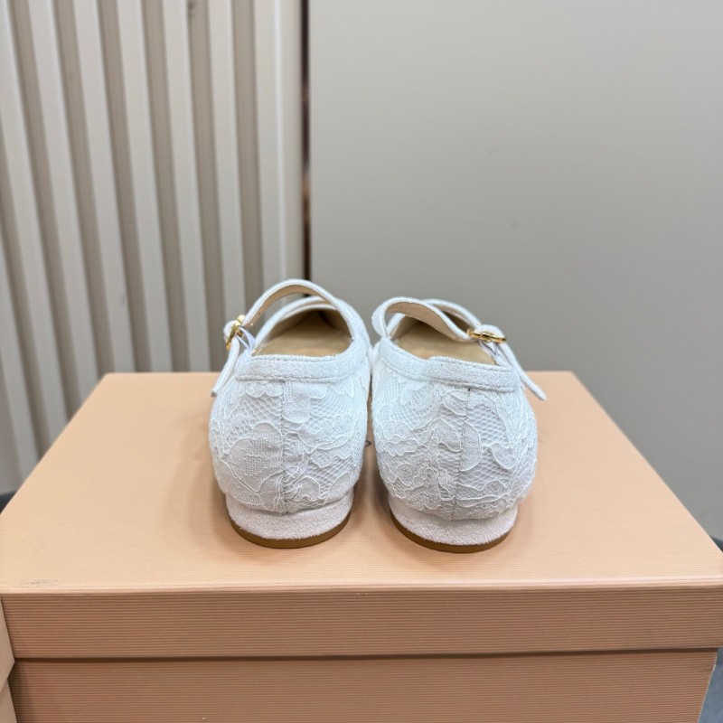 2025 Women Gianvito Rossi White Lace Leather Low Heel Ballerina KFY00260