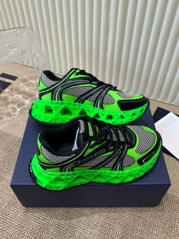 2024 Unisex Dior Green Black Leather Mesh Sneakers MJ00400