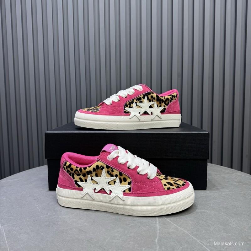2025 Unisex Amiri Pink Leopard Suede Leather Sneakers
