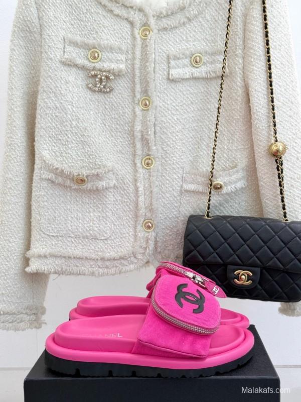 2025 Slippers Chanel Pink Fabric Slippers