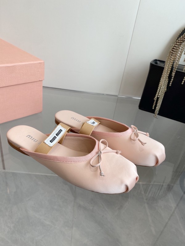 2025 Women Miu Miu Pink Satin Ballet Flats KFY00280