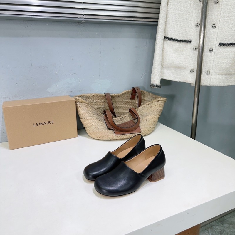 2025 Women LEMAIRE Black Leather Block Heel Shoes