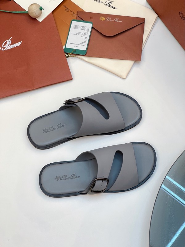 2025 Men Loro Piana Gray Leather Slippers AS00250