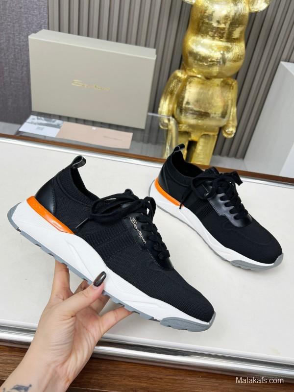 2025 Unisex Santoni Black Wool Blend Knit Mesh Sneakers AS00320