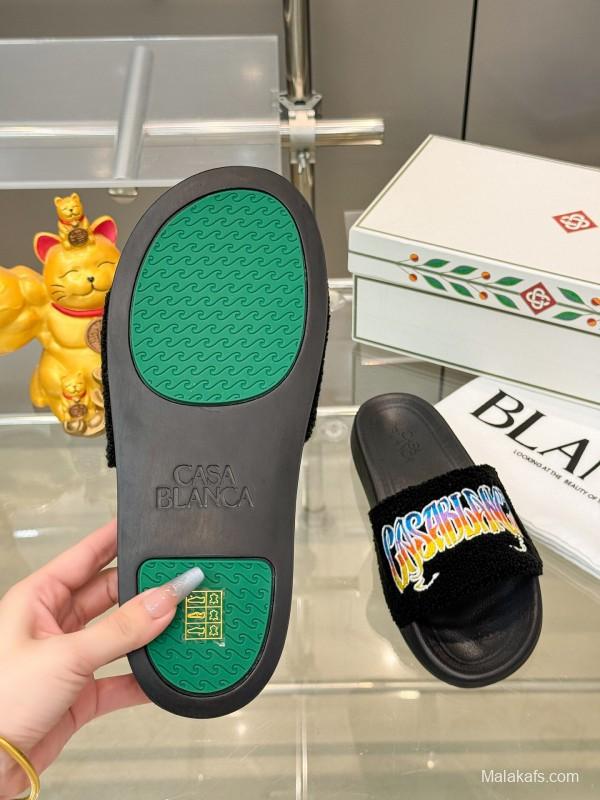 2025 Men CASA BLANCA Black Embroidery Slippers Original Embroidery KFY00160