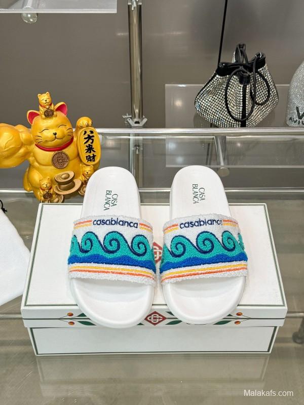 2025 Men CASA BLANCA Blue White Embroidered Slippers KFY00160
