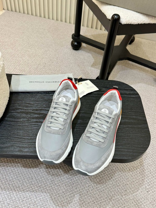 2025 Men Brunello Cucinelli Grey White Brown Suede Mesh Sneakers AS00320