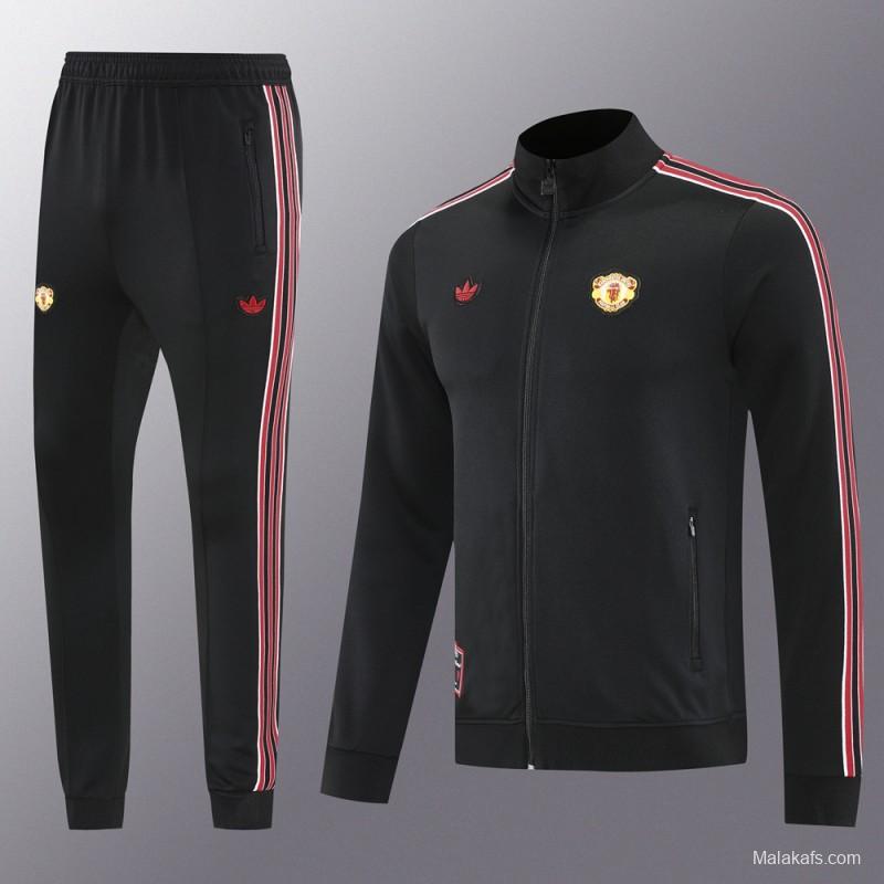 25/26 Manchester United Black Full Hoodie Zipper Jacket +Long Pants