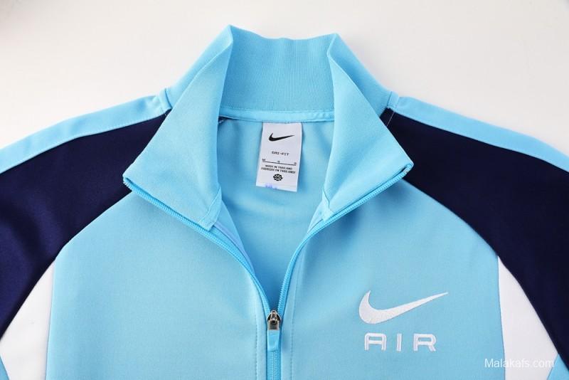 2025 Nike Air Tracksuit Set - Light Blue with Navy Accents Full Zipper Jacket + Long Pants
