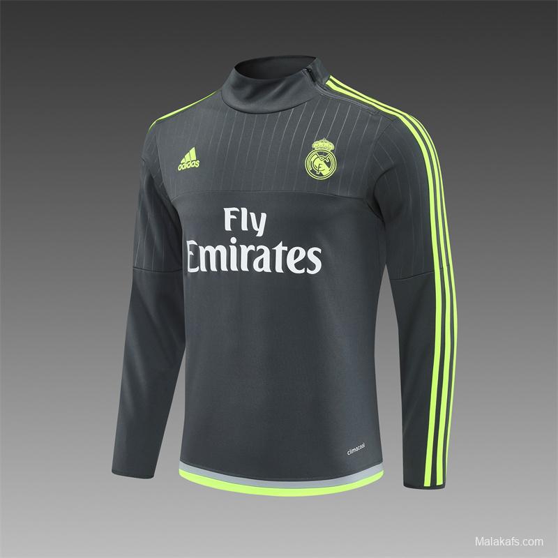 Retro 15/16 Real Madrid Dark Grey Half Zipper Jacket+Long Pants