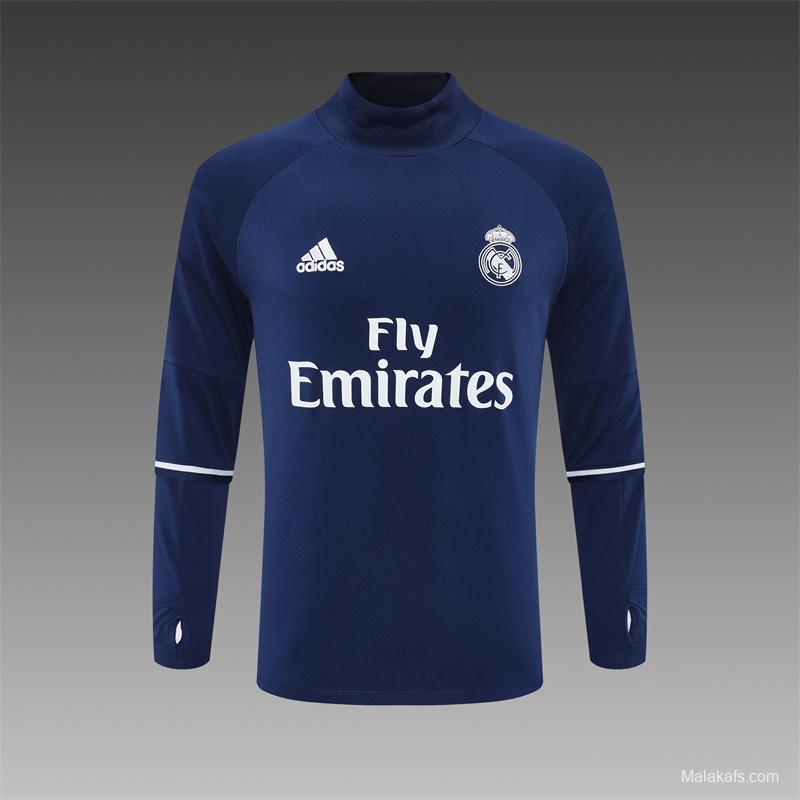 Retro 16/17 Real Madrid Royal Blue Half Zipper Jacket+Long Pants