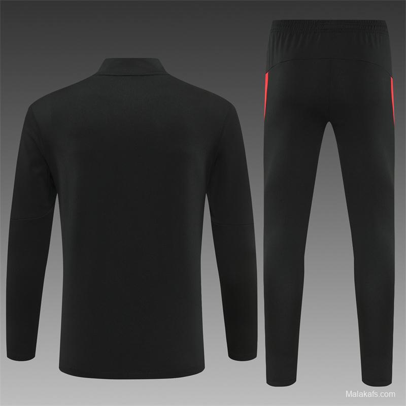 25/26 Portugal Black Half Zipper Jacket+Long Pants