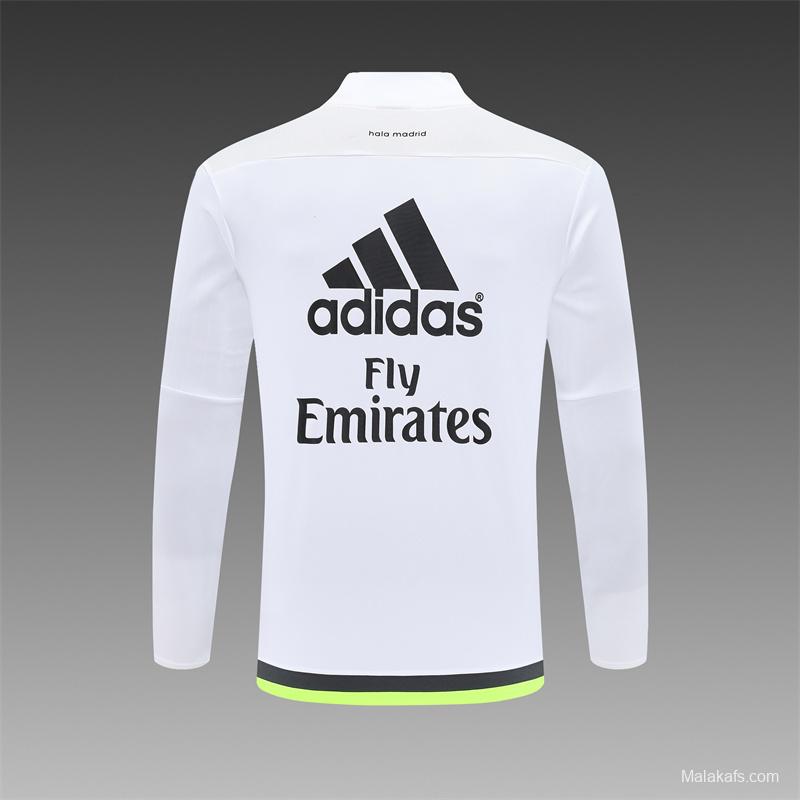 Retro 15/16 Real Madrid White Half Zipper Jacket+Long Pants