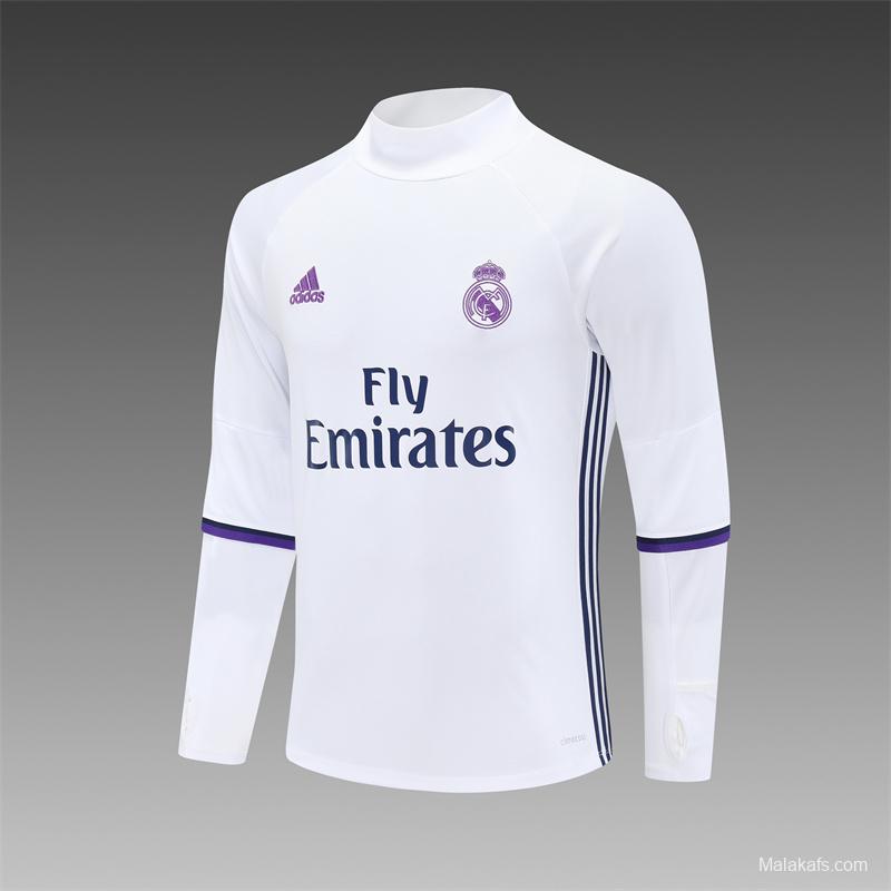Retro 16/17 Real Madrid White Half Zipper Jacket