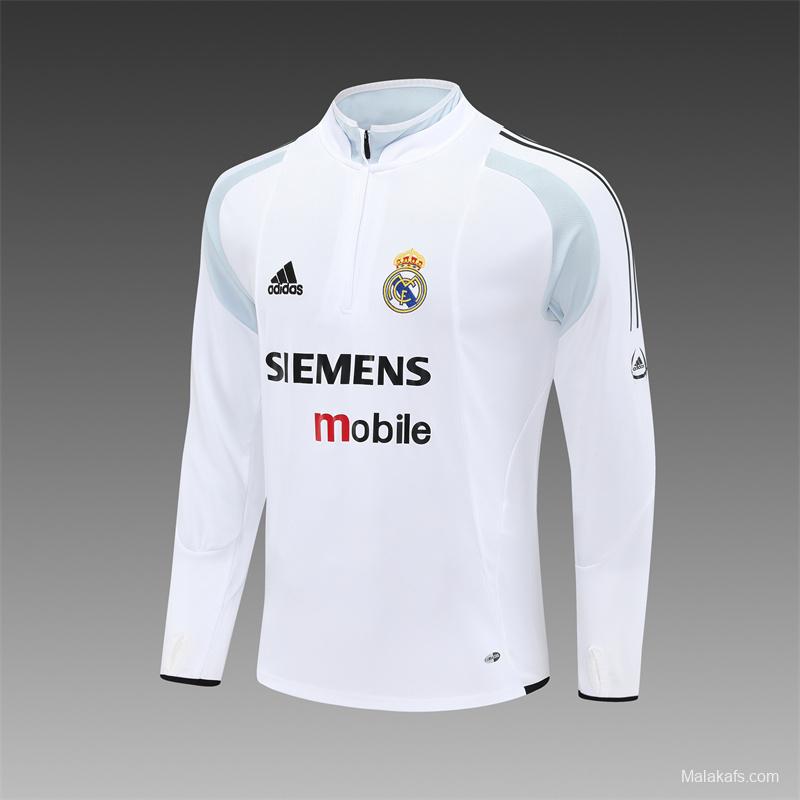Retro 04/05 Real Madrid White Half Zipper Jacket+Long Pants