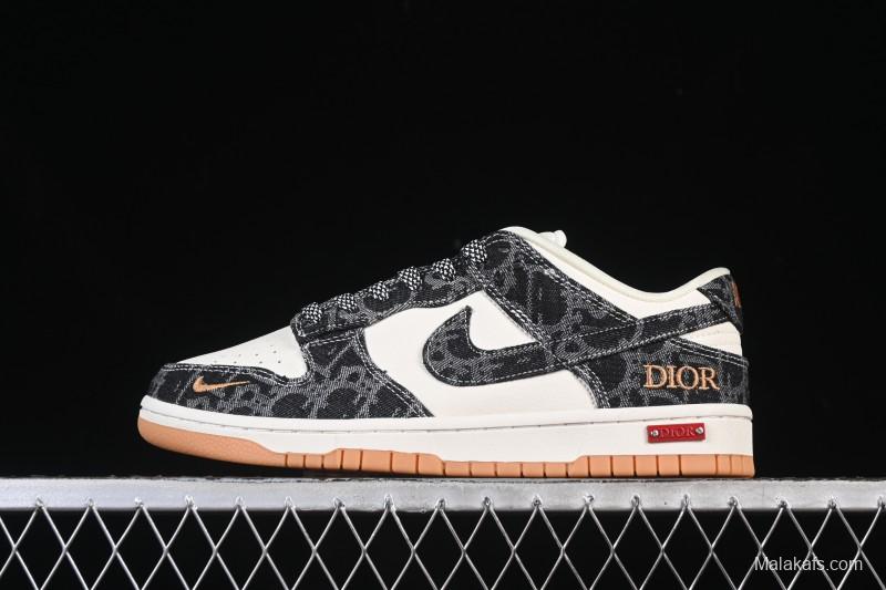 Nike SB Dunk Low Dior Collaboration Denim Print Low-Top Casual Skate Shoes - SD6688-001