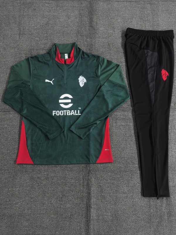 25/26 Kids AC Milan Green Camouflage Half Zipper Jacket+Long Pants