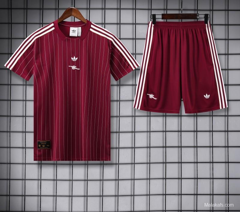 25/26 Arsenal Adidas Original Wine Short Sleeve Jersey+Shorts
