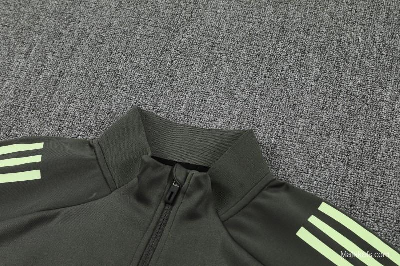 25/26 Real Madrid Dark Grey with Neon Green Stripes Half Zipper Jacket Tracksuit +Long Pants