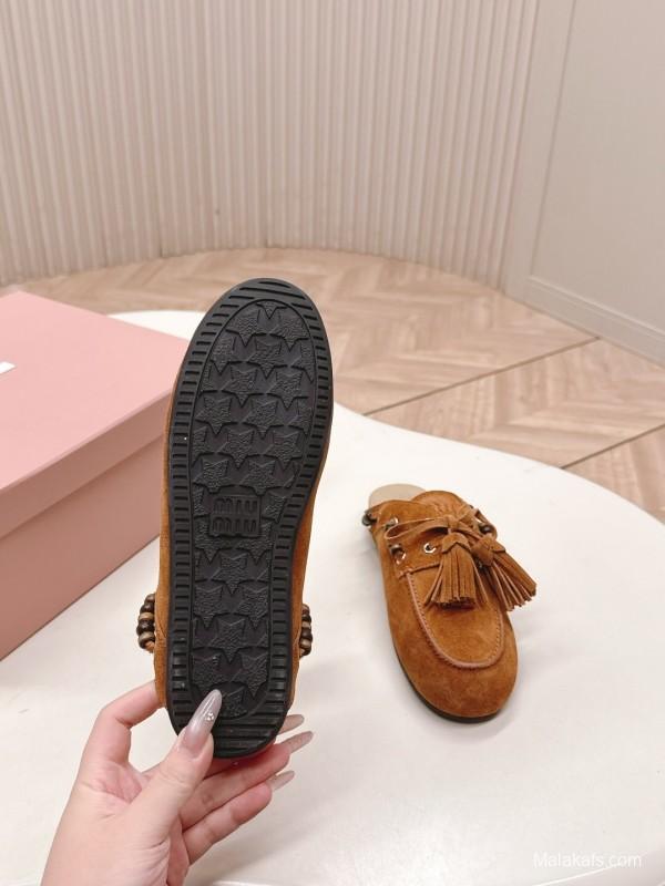 Miu Miu Fall/Winter 2025 Tassel Loafer Mule with Bead Accents - LY00320