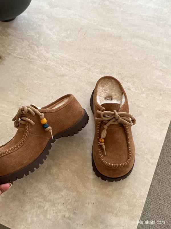 UGG Fall Winter New Potato Wool Slippers Retro Acrylic Buckle Design - KFY00250