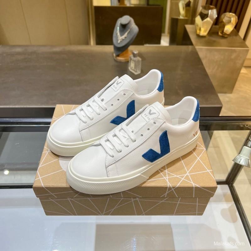 VEJA Classic White Sneakers V Logo Lace-Up Retro Flat Platform Casual Sports Shoes - LY00220