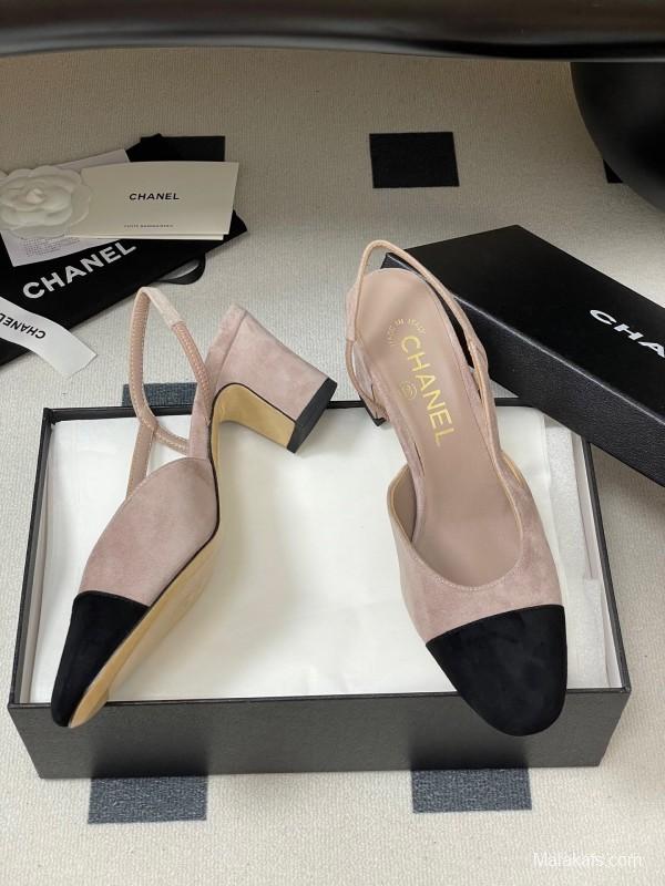 Chanel Sling-back Two-tone Suede Slingback Sandals Flat/Block Heel - KFY00280