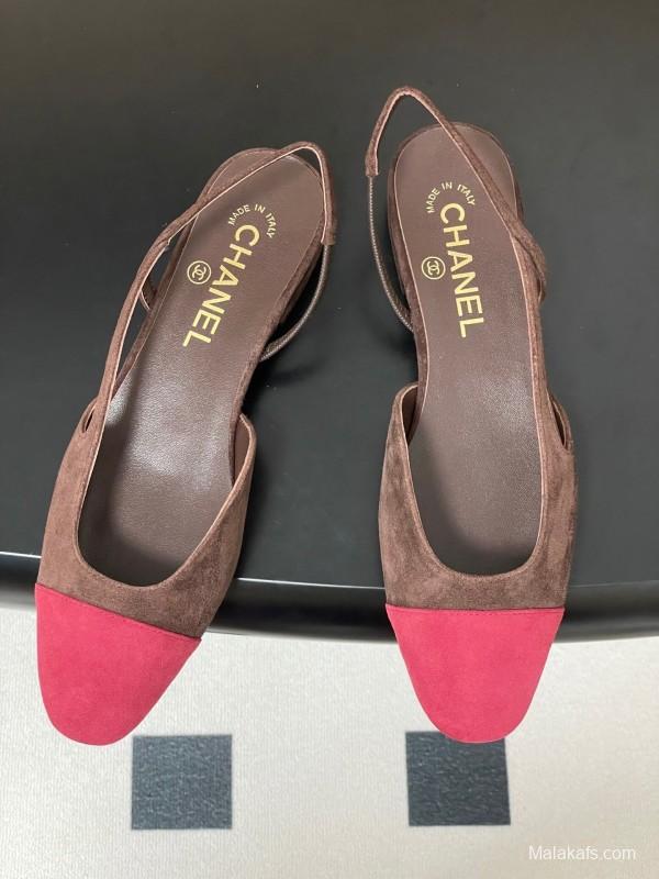 Chanel Sling-back Two-tone Suede Slingback Sandals Flat/Block Heel - KFY00280