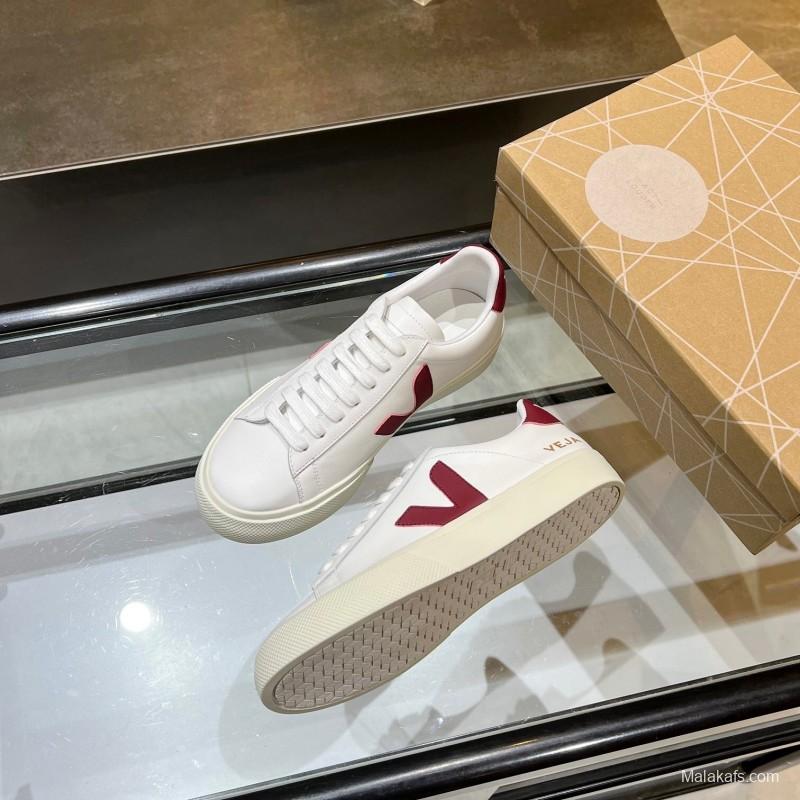 VEJA Classic White Sneakers V Logo Lace-Up Retro Flat Platform Casual Sports Shoes - LY00220