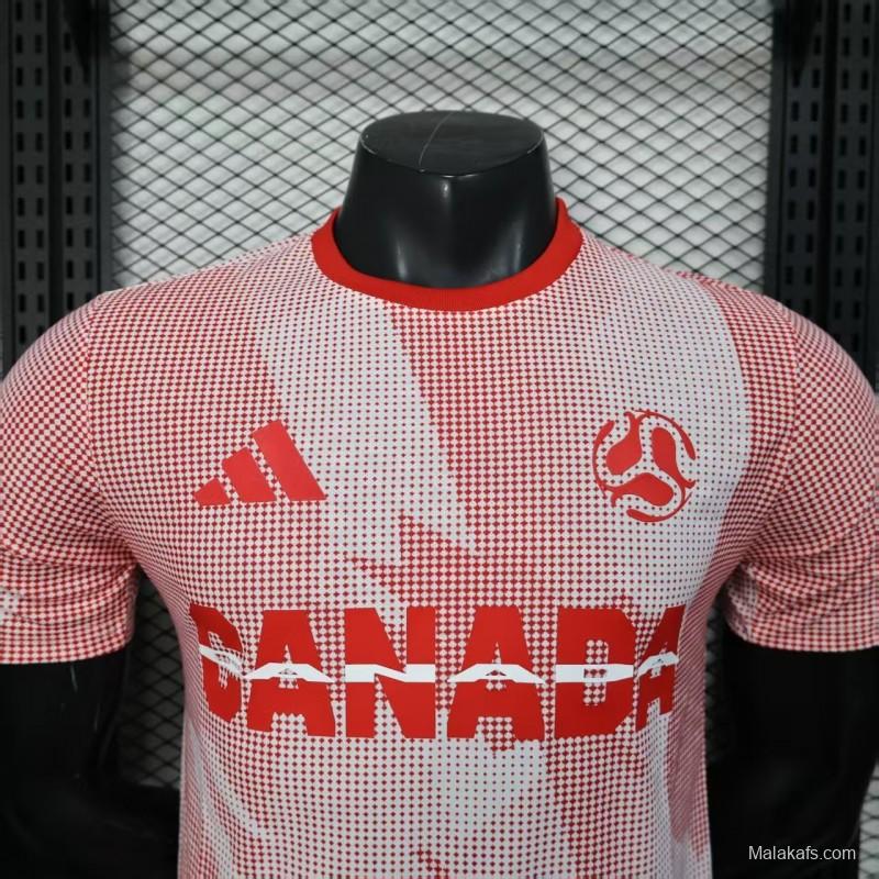 2025 Player Version  Canada Away White with Red Halftone Gradient Pattern World Cup Commemorative Jersey