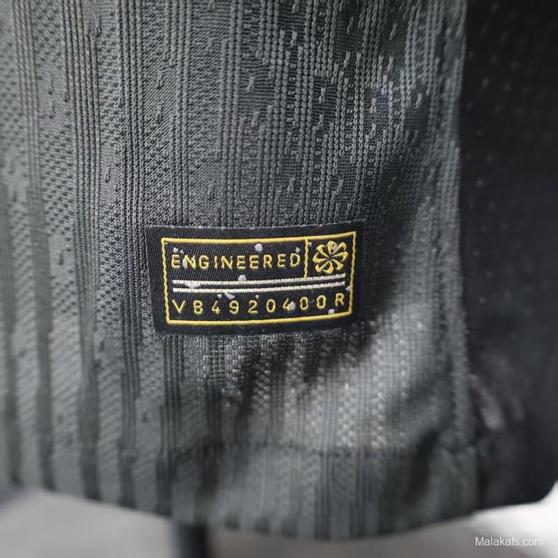 25/26 Player Version  Chelsea Away Dark Gray with Vertical Stripe Texture and Blue Piping Jersey