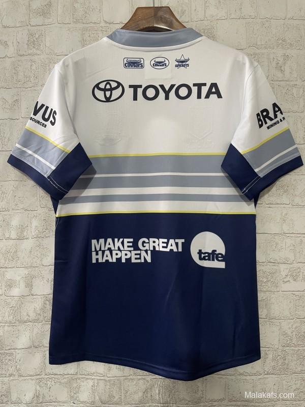 25/26 North Queensland Cowboys Navy with White and Grey Stripes Jersey