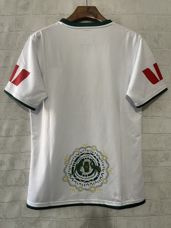 2026 Australia Kangaroos Away White with Green Trim and Indigenous Aboriginal Dot Art Pattern Jersey