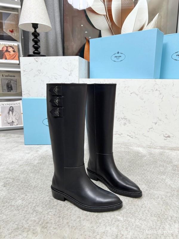 Prada Classic Triangle Logo Pointed Toe Boots - LY00350