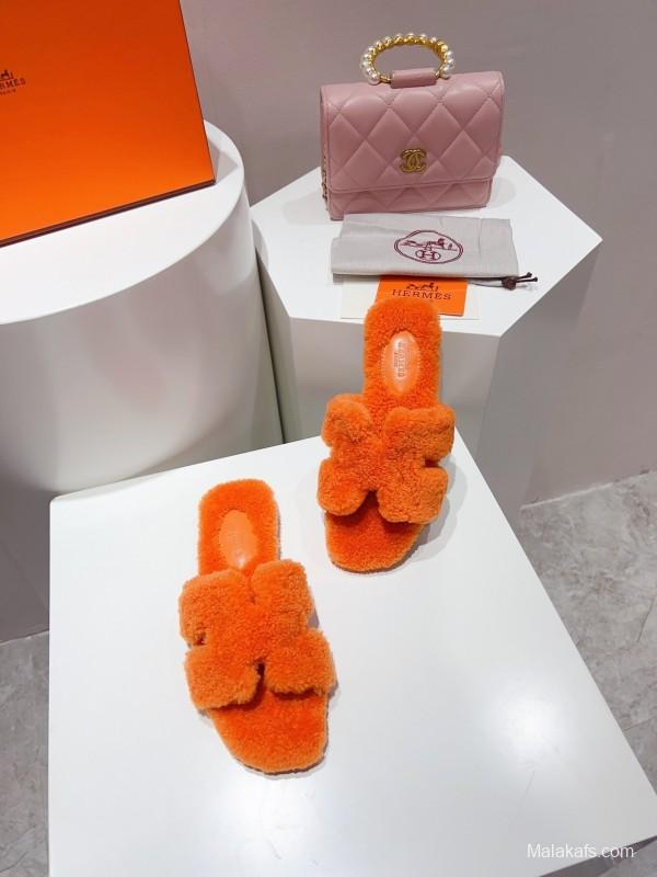 H Teddy Wool H Slippers Flat Sole Winter Edition - LY00240