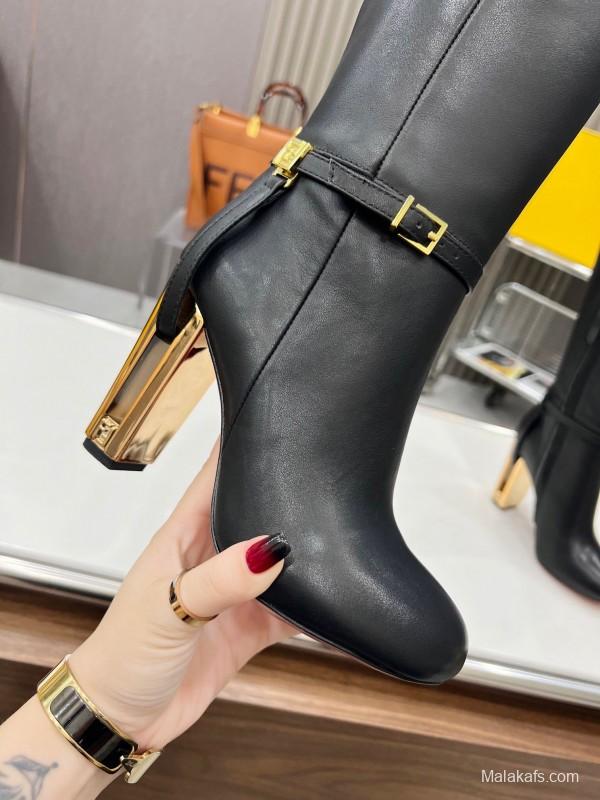 FENDI Delfina Round Toe Boots with FF Buckle - LY00520