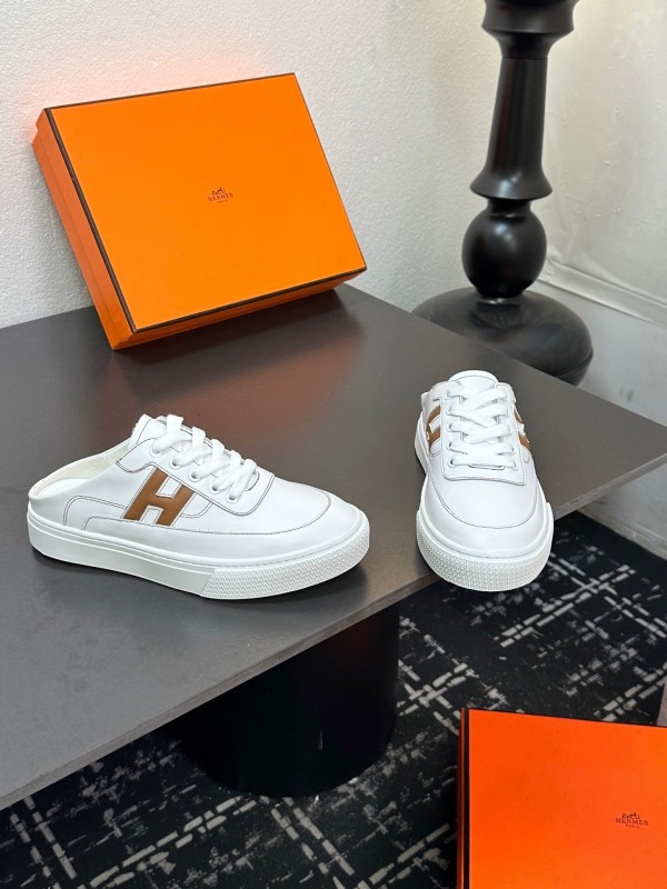 Hermes Deep Series Couple White Sneakers Casual Skate Shoes - AS00320