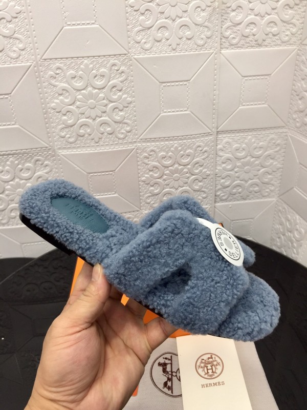H Teddy Wool H Slippers Flat Sole Autumn Winter - LY00240