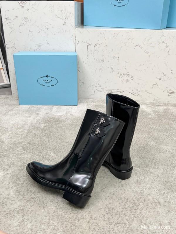 Prada Classic Triangle Logo Pointed Toe Boots - LY00350