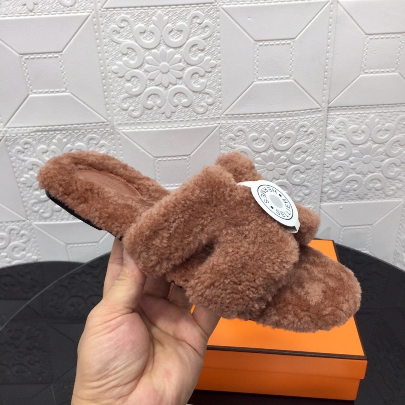 H Eiderdown Teddy Wool H Slippers Flat Sole Winter Home Shoes - LY00240