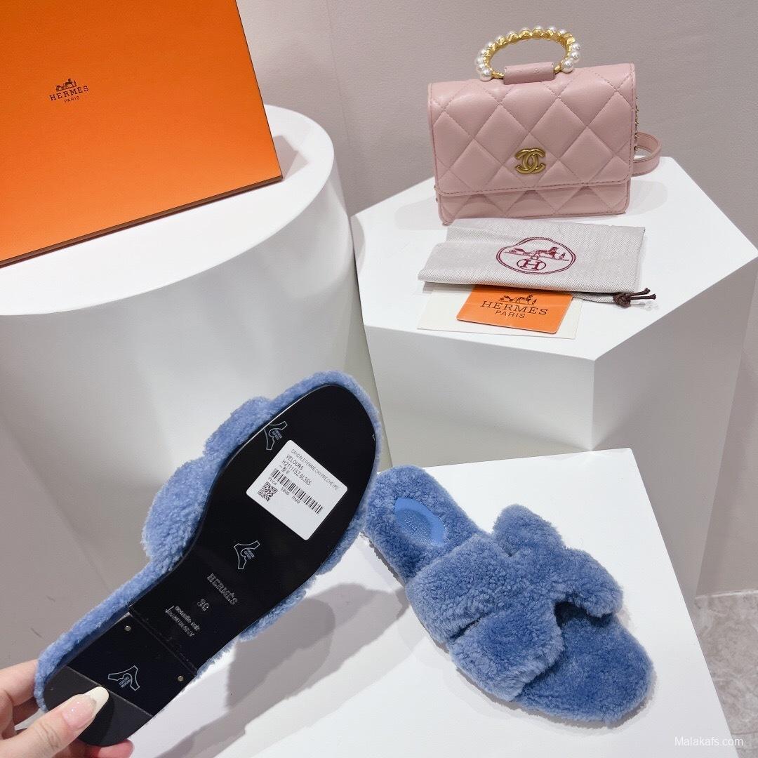 H Teddy Wool H Slippers Flat Sole Winter Edition - LY00240