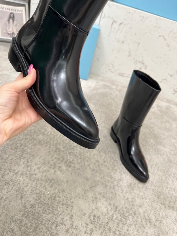 Prada Classic Triangle Logo Pointed Toe Boots - LY00350