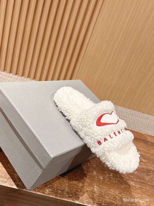 Balenciaga 2025 SS Qixi Limited Series Letter Embroidery Platform Shearling Slippers - AS00200